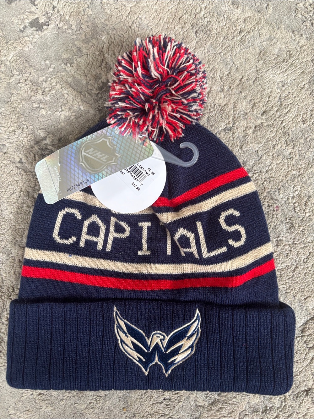 NHL Capitals Pom Beanie - Navy, Red, Cream
